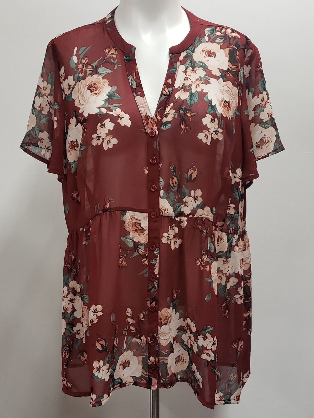 Torrid Lexie Babydoll Chiffon Blouse Tunic Top Women's 2X Sheer Button Front